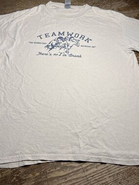 Gildan White Tee with Blue 'TEAMWORK' Graphic
